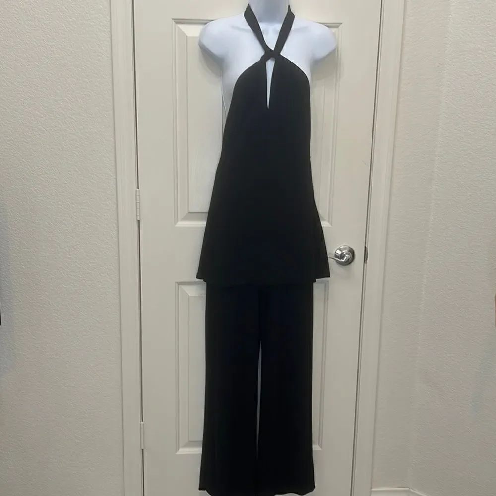 White House Black Market XS Jumpsuit Tie Neck Backless Slimming Skirted Front